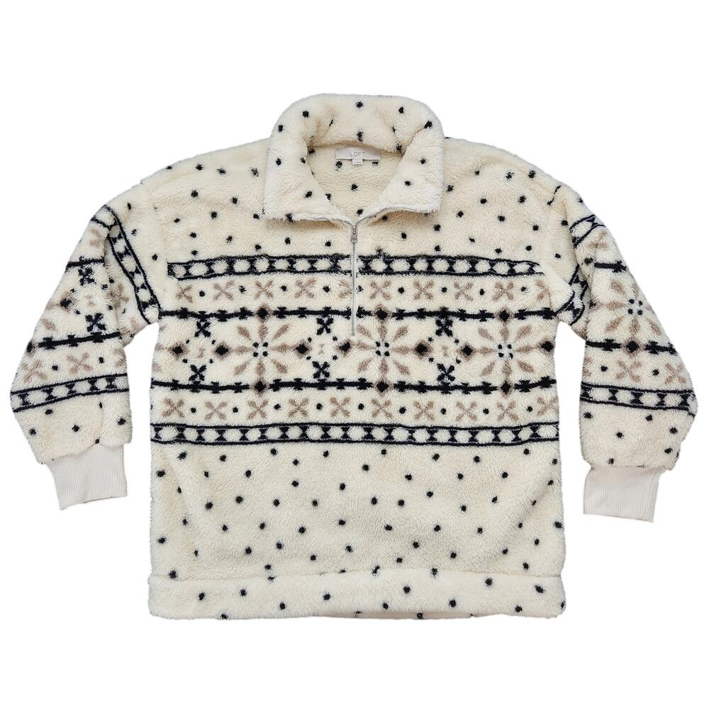 Loft Fair Isle Sherpa Zip Sweater Size Large - Picture 1 of 7